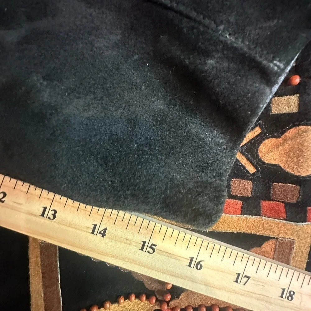 VTG Jon Lawrence LTD Leather Suede Southwest Aztec Beaded Lined Coat Womens L